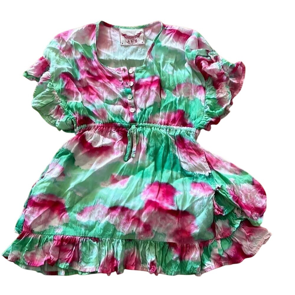 Paper Wings 6 pink green ruffle dress high end children's brand excellent cond